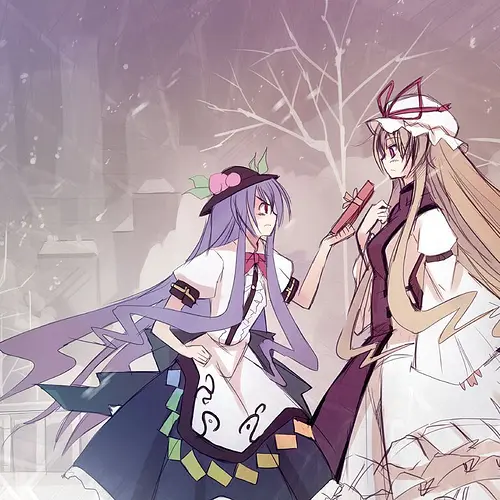 Konachan.com - 45512 blonde_hair dress hat hinanawi_tenshi long_hair purple_eyes purple_hair r...jpg