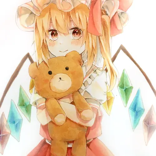 Flan-chan Holding A Teddy Bear by furawast