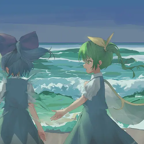 Cirno and Daiyousei by the Sea by moca 3139