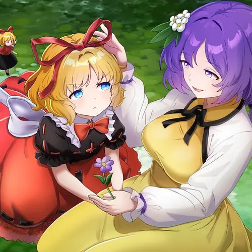 A Doll Youkai and Biwa Tsukumogami by Burukyu